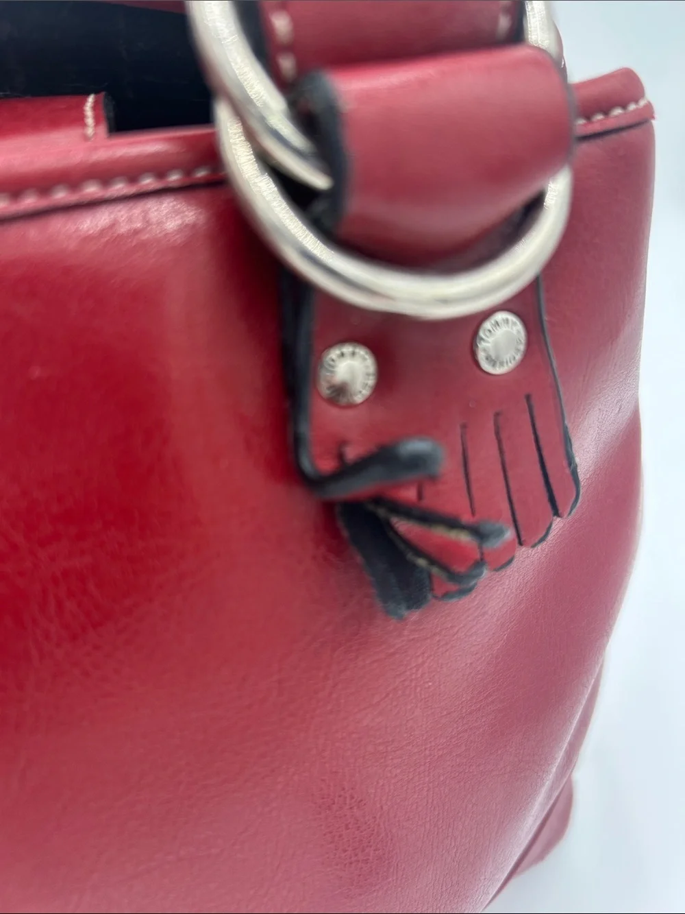 Y2K Tommy Hilfiger Classic Red Soft Leather Satchel Handbag